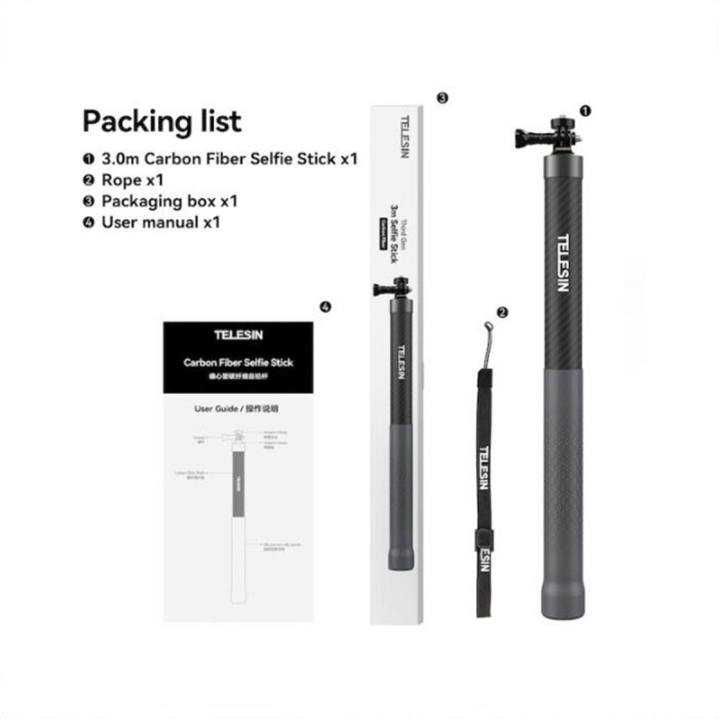 TELESIN New Design 3m Carbon Fiber Selfie Stick (3.0)