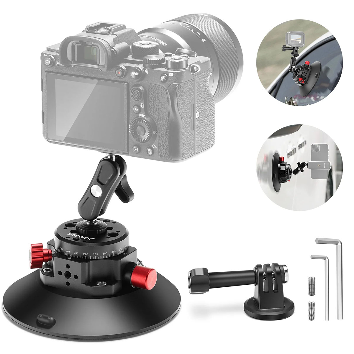 NEEWER 6" Camera Suction Mount with Ball Head Magic Arm